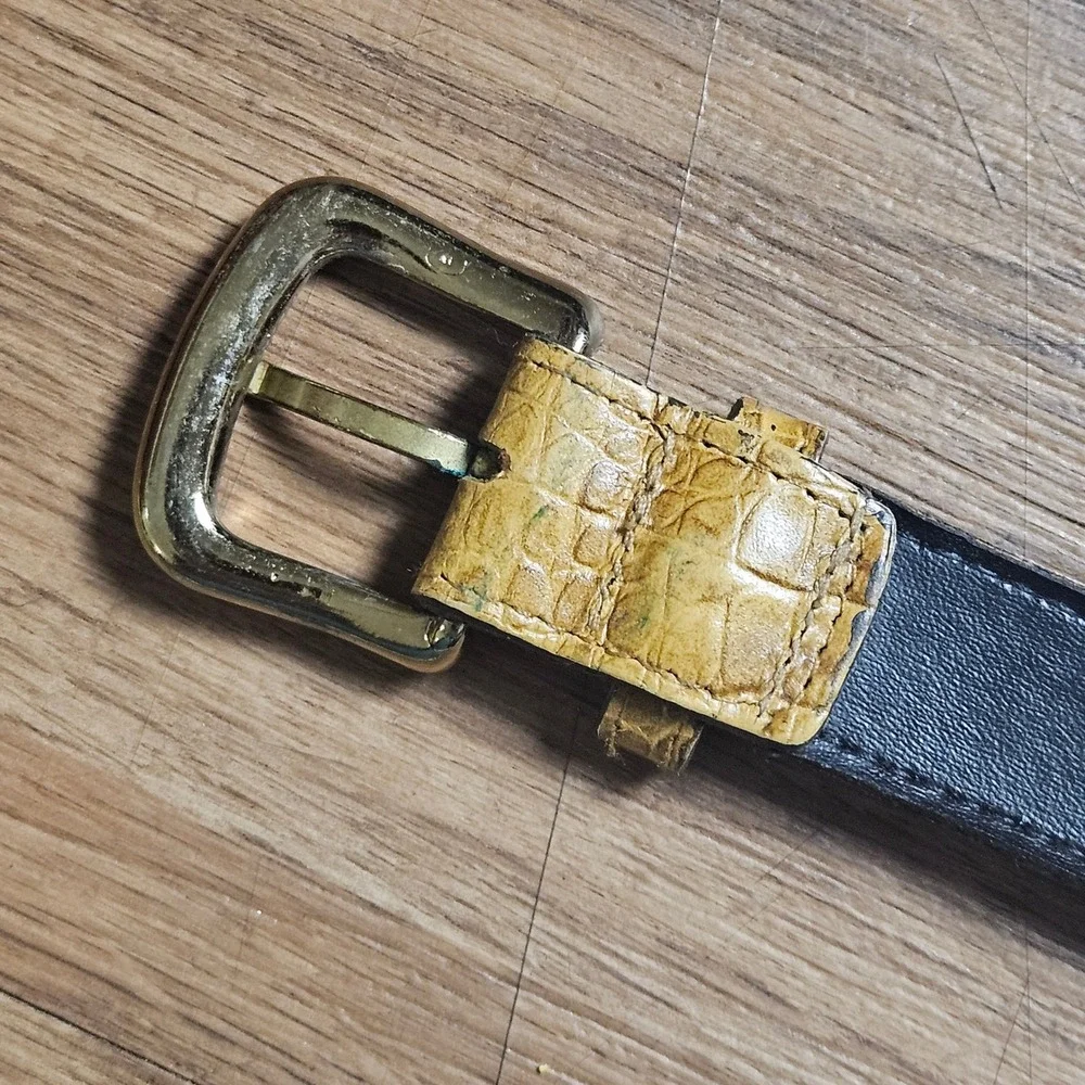 VTG Carlos Falchi Crocodile Embossed Leather Belt Womens L USA Stealth Wealth